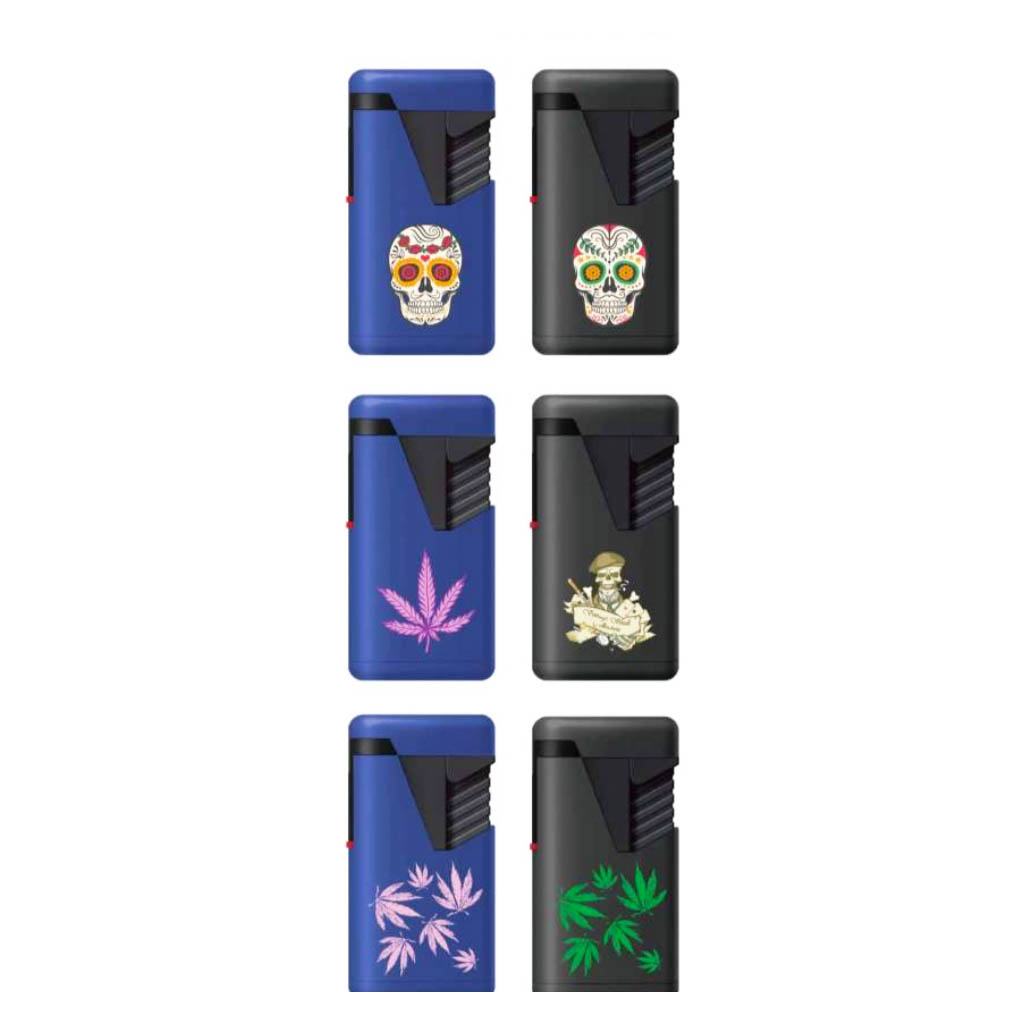 Zengaz Twin Jet Lighter - Rubberized Blue/Black with Design
