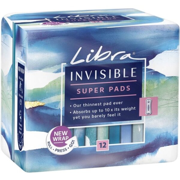 Libra Invisible Super Pads With  No Wings - 12 Pack