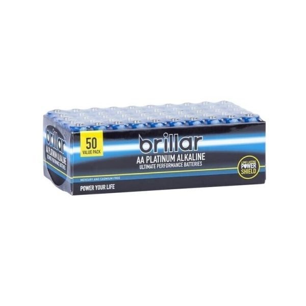 Brillar Premium Alkaline AA Batteries - 50 Pack