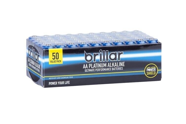 Brillar Premium Alkaline AA Batteries - 50 Pack