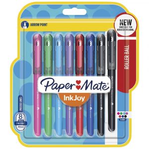 Paper Mate Inkjoy Roller Ball Pens - Assorted Colours - 8 Pack