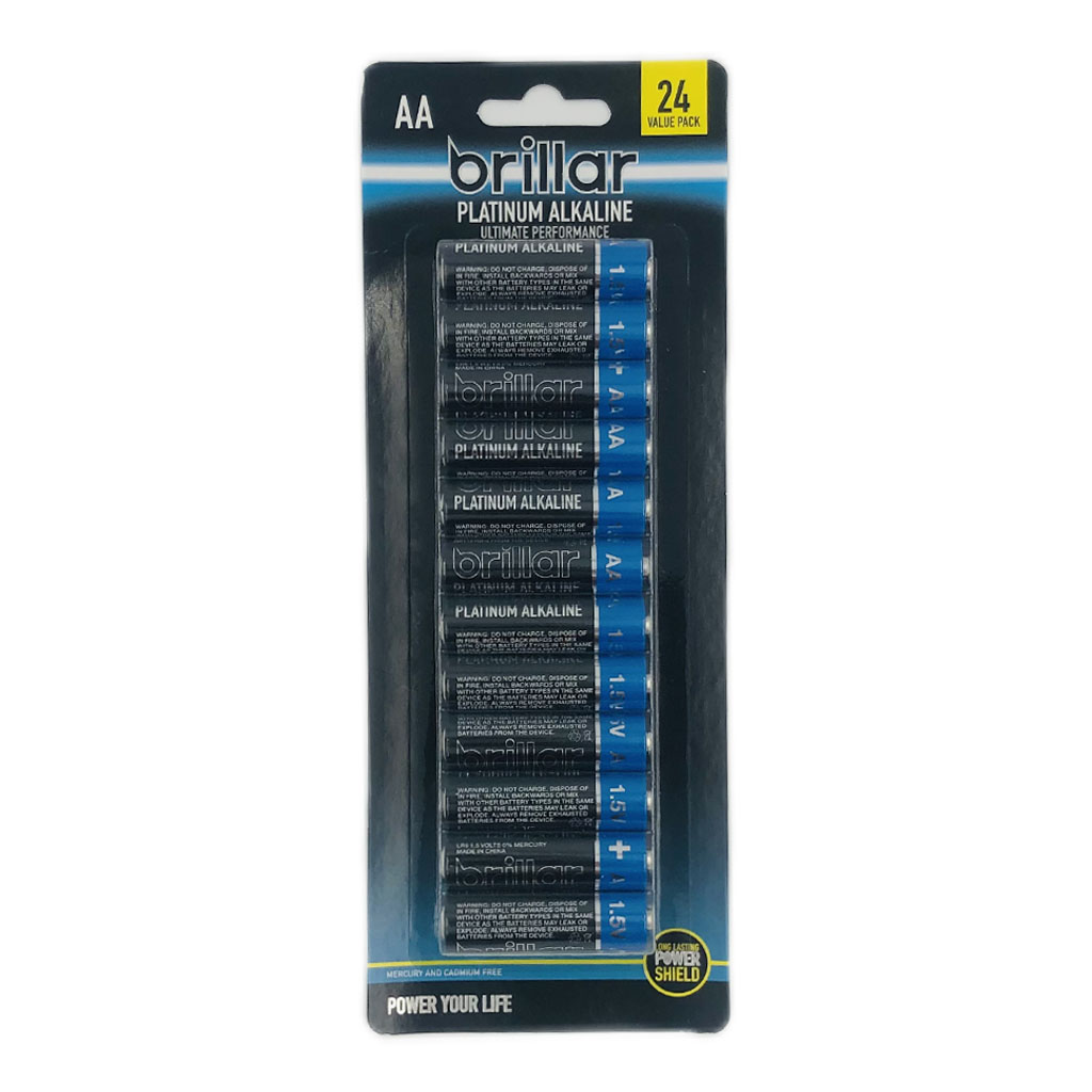 Brillar Premium Alkaline AA Batteries - 24 Pack
