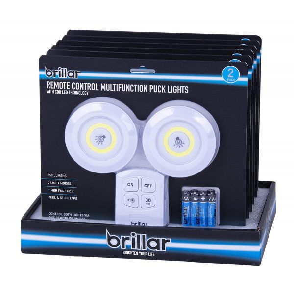 Brillar Remote Control Multi function Puck Lights - 2 Pack