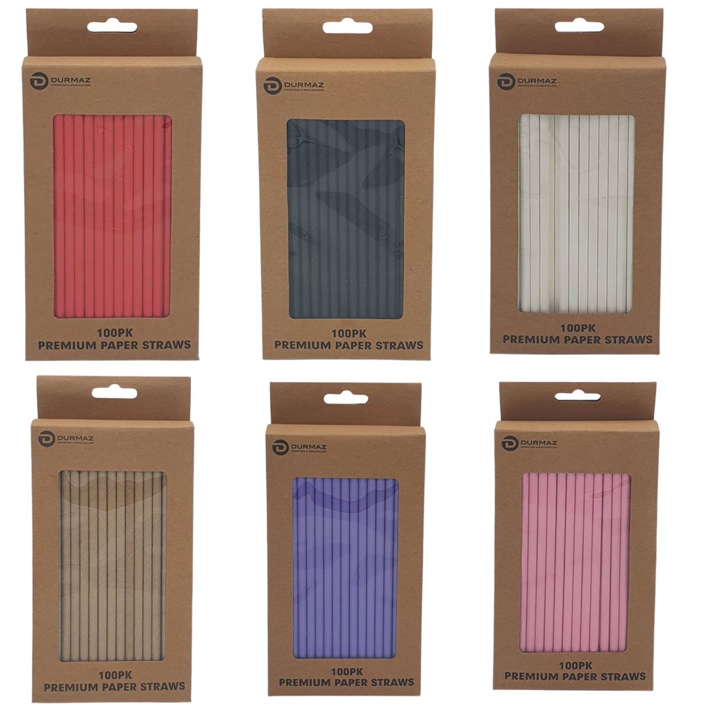 100 Pack Premium Paper Straws - Assorted