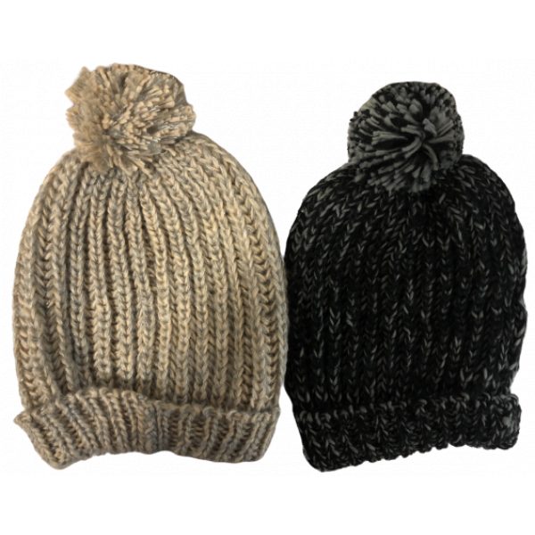 Knitted Beanie With Pompom #1 - Assorted Colours