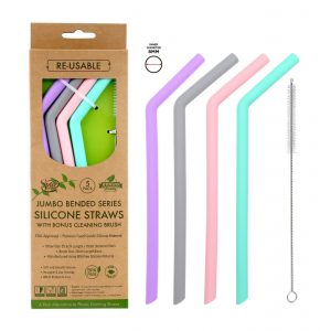 Reusable Jumbo Silicone Straws - Bended Series - 4 Pack