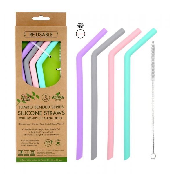 Reusable Jumbo Silicone Straws - Bended Series - 4 Pack