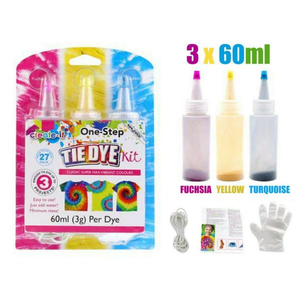 One Step Tie Dye Kit - Fuchsia/Yellow/Turquoise - 3 Pack