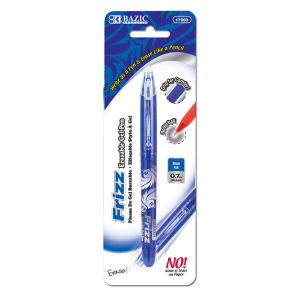 Bazic Frizz Erasable Gel Pen With Grip - Blue Ink - 0.7mm