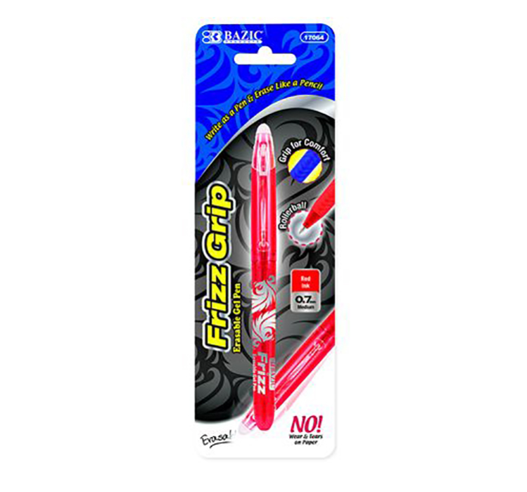 Bazic Frizz Erasable Gel Pen With Grip - Red Ink - 0.7mm