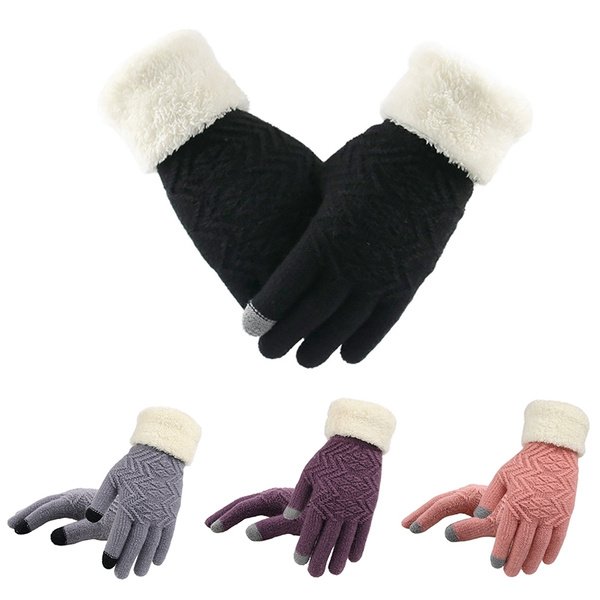 Women Touch Fluffy Gloves