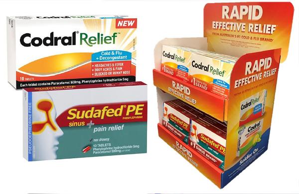 Codral & Sudafed Rapid Effective Relief Stand (24 Pcs)