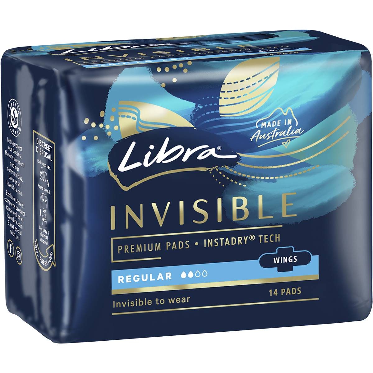 Libra Invisible Regular Pads With Wings - 14 pack