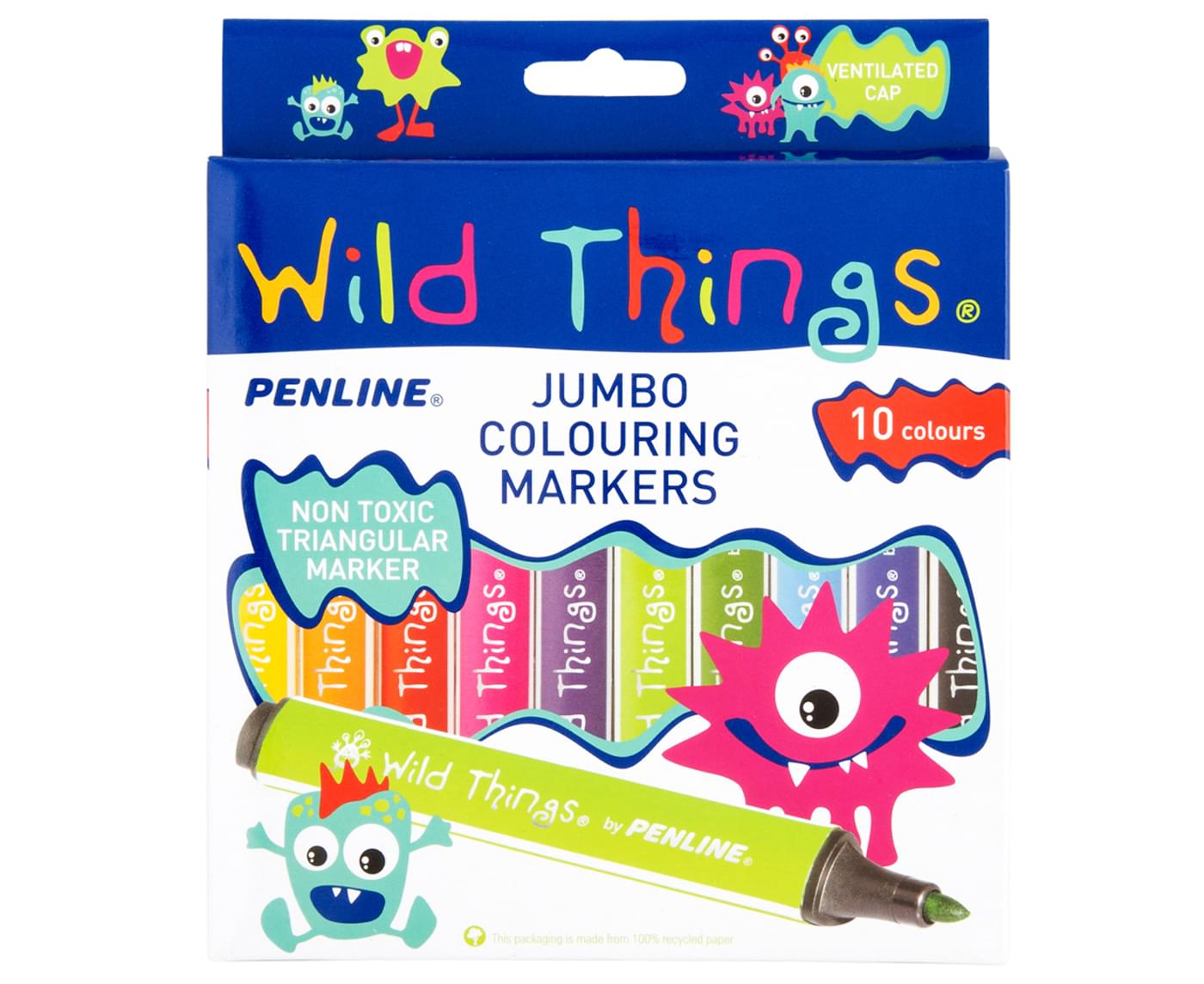 Penline Wild Things Jumbo Colouring Markers 10-Pack - Multi