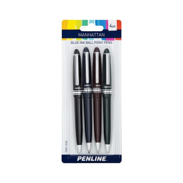 Penline Manhattan Blue Ink Ball Point Pens 4-Pack