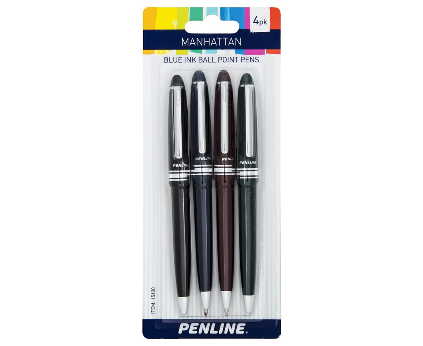 Penline Manhattan Blue Ink Ball Point Pens 4-Pack