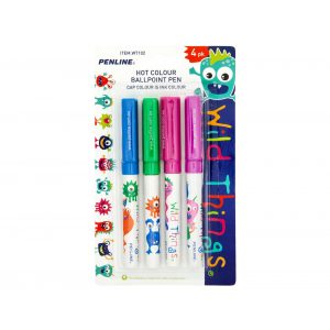 Penline Wild Things Hot Colour Ballpoint Pens 4-Pack