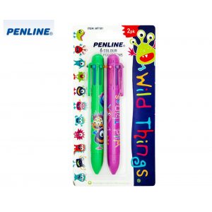 Penline Wild Things 6 Colour Ballpoint Pens 2-Pack - Assorted