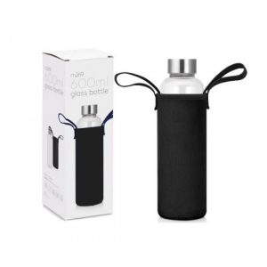 Glass Drink Bottle With Neoprene Sleeve - Black - 600ml