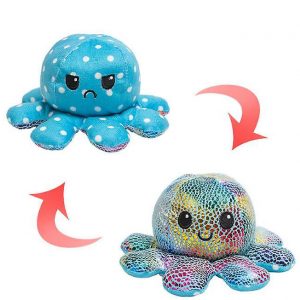 Reversible Octopus Plush Toy - Shiny/Dotted - Assorted Colours - 20cm