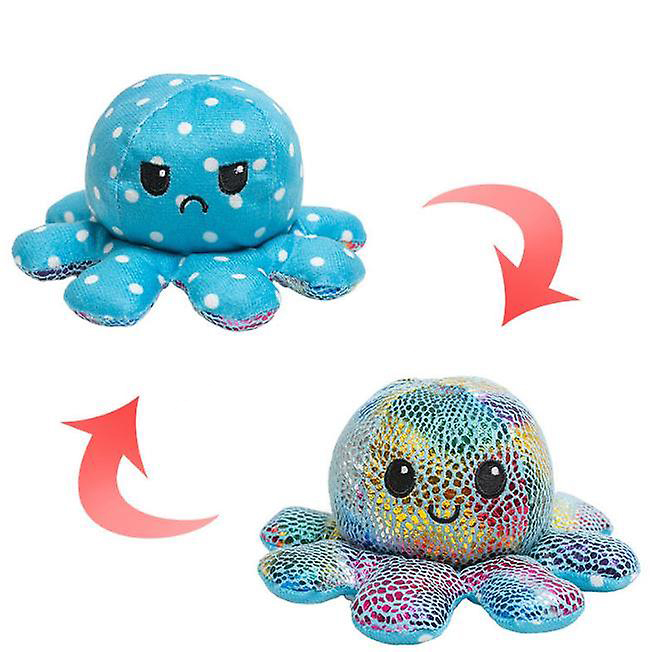 Reversible Octopus Plush Toy - Shiny/Dotted - Assorted Colours - 20cm