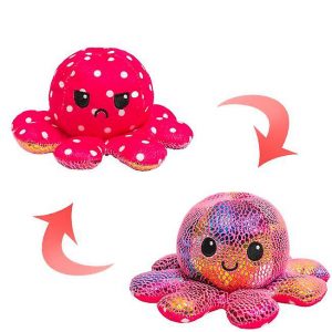 Reversible Octopus Plush Toy - Shiny/Dotted - Assorted Colours - 30cm