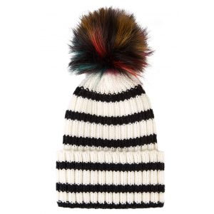 Knitted Stripped Beanie With Pompom – Assorted Colours