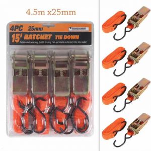 4 Piece 15' Ratchet Tie Down Set - 25mm