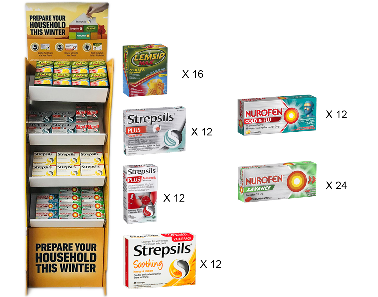 Lemsip, Strepsil, Nurofen Cold & Flu Stand - 88 Pcs - Image 2