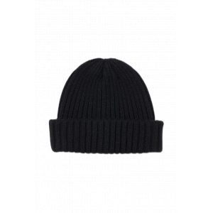Knitted Plain Black Beanie with Fleece