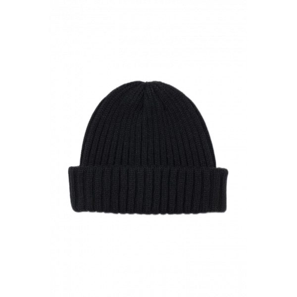 Knitted Plain Black Beanie with Fleece