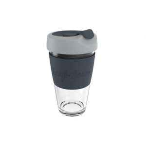 Sorrento Leaf & Bean Reusable Glass Cup - 454ml(16oz) - Black