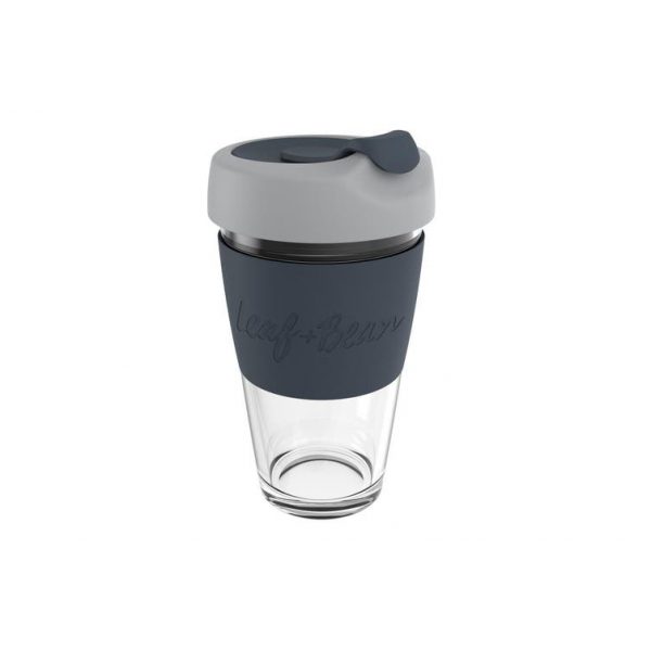 Sorrento Leaf & Bean Reusable Glass Cup - 454ml(16oz) - Black