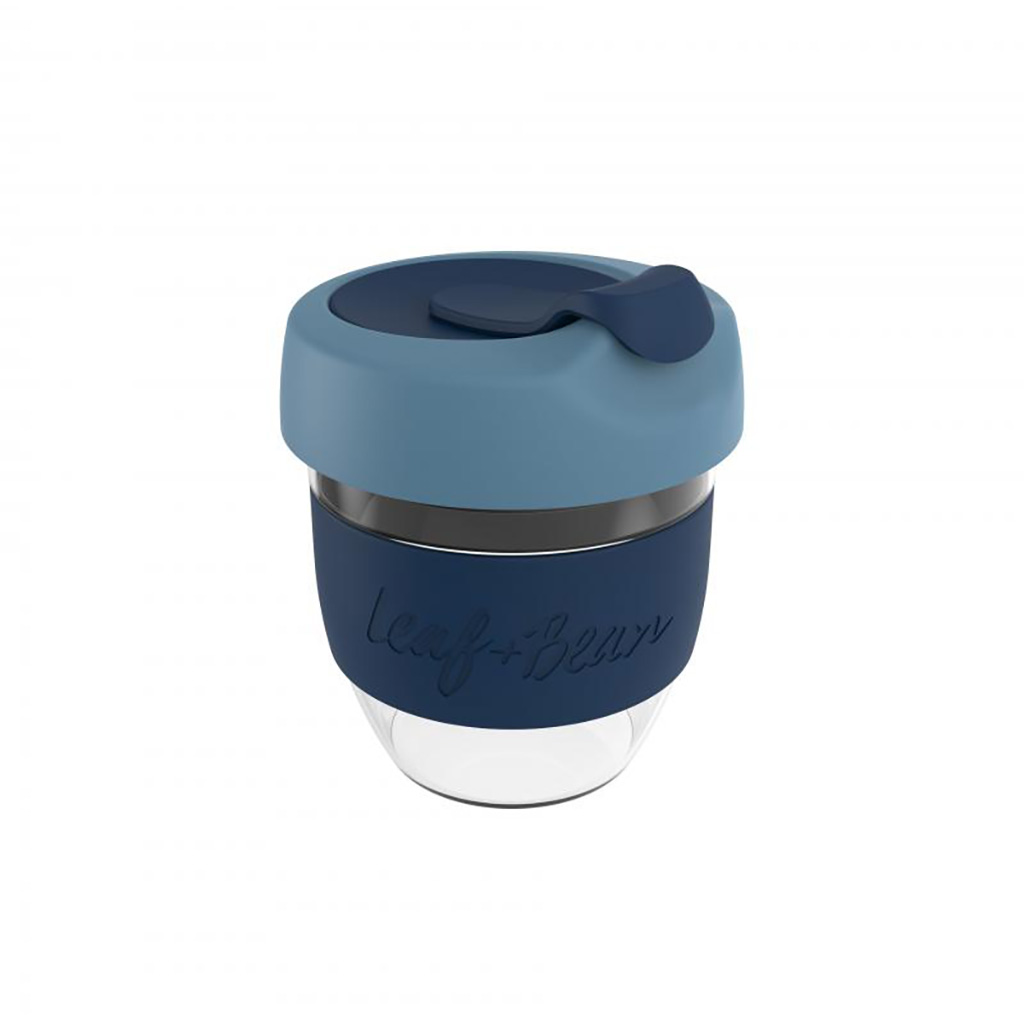 Sorrento Leaf & Bean Reusable Glass Cup - 227ml(80z) - Blue