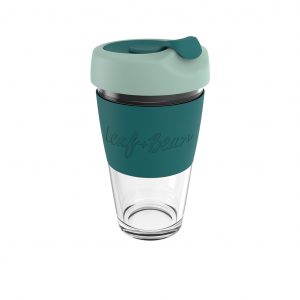 Sorrento Leaf & Bean Reusable Glass Cup - 454ml(16oz) - Green