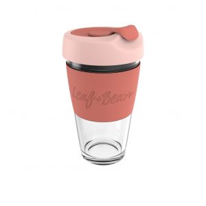Sorrento Leaf & Bean Reusable Glass Cup - 454ml(16oz) - Pink