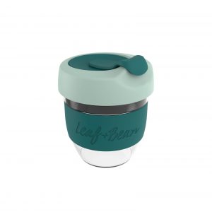 Sorrento Leaf & Bean Reusable Glass Cup - 227ml(80z) - Green