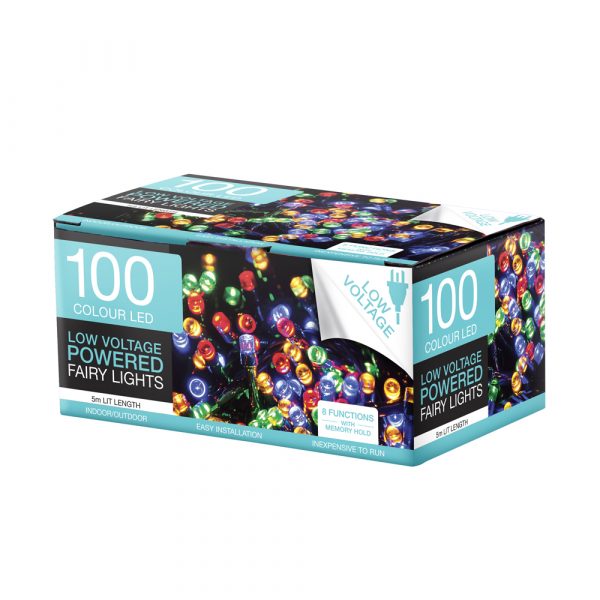 100 Coloured Led Fairy Lights 8 Function Memory Hold - CDU