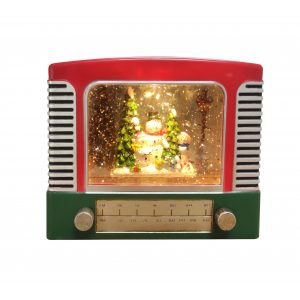 Swirling Snowman Vintage Radio Usb 17x14