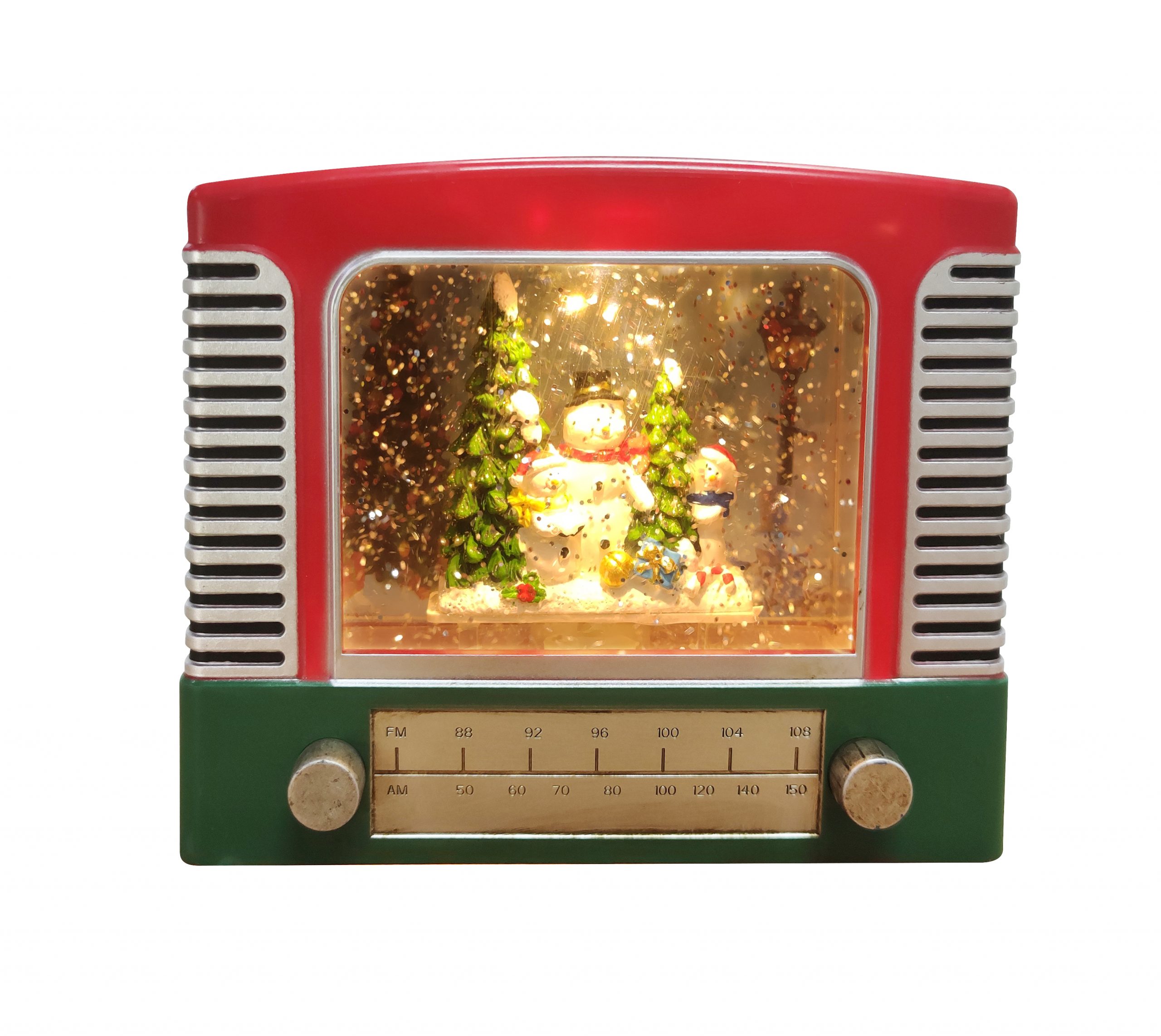 Swirling Snowman Vintage Radio Usb 17x14