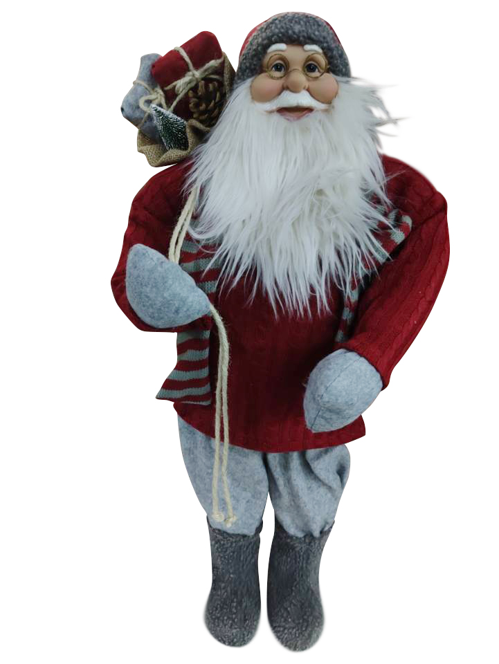 Santa Figurine W/Wool Jumper & Scarf - 80cm