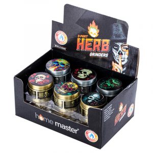 Herb Grinder 3 Part Metal Assorted Skull Lid Designs - 5cm