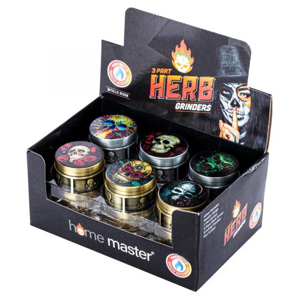 Herb Grinder 3 Part Metal Assorted Skull Lid Designs - 5cm