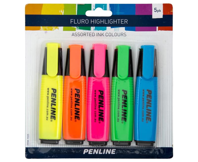 Penline Fluro Highlighters - 5 pack