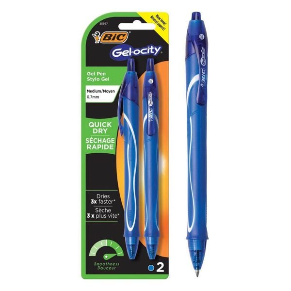 Bic Gelocity Stylo Retractable Ballpoint Pen - Blue (2 Pack)