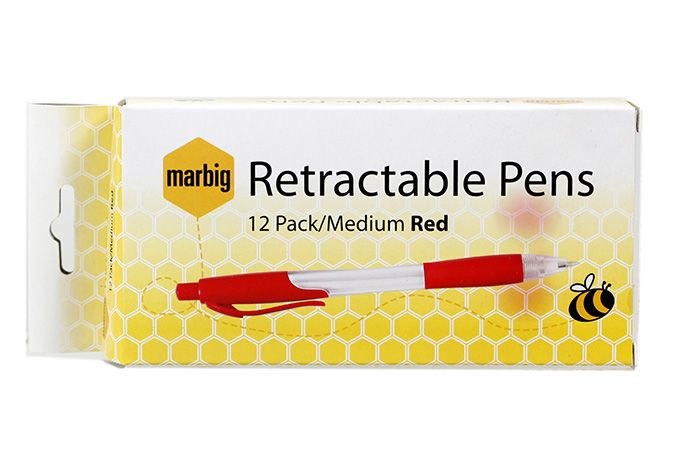 Marbig Medium Retractable Pens - Red - 12 Pack