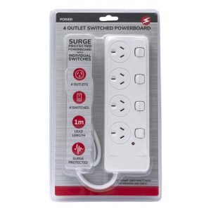 4 Outlet Powerboard With Surge Protection and Switches