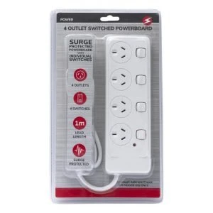 4 Outlet Powerboard With Surge Protection and Switches