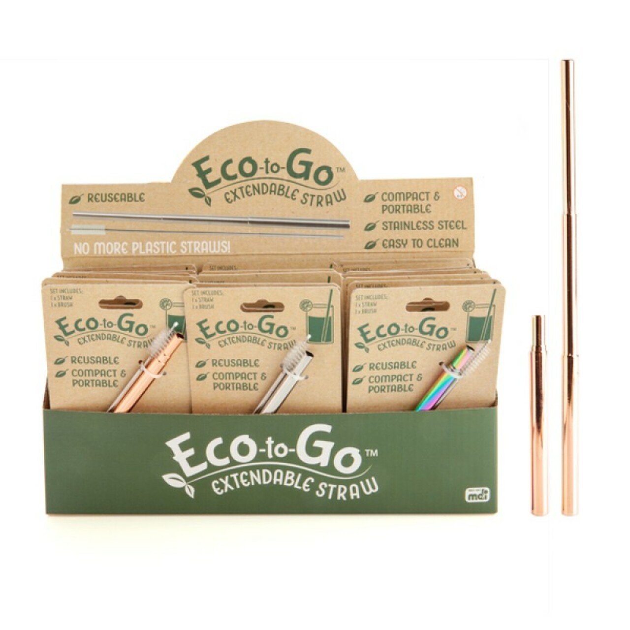 Eco-to-Go Steel Extendable Straw with Cleaning Brush - CDU