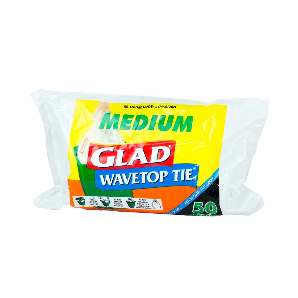 Glad Wavetop Tie Medium Garbage Bags - 51x61cm - 50 Pack